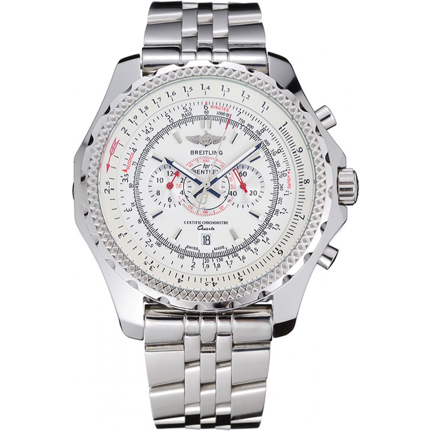 MiroTime Breitling Bentley Chronograph White Dial Stainless Steel Strap