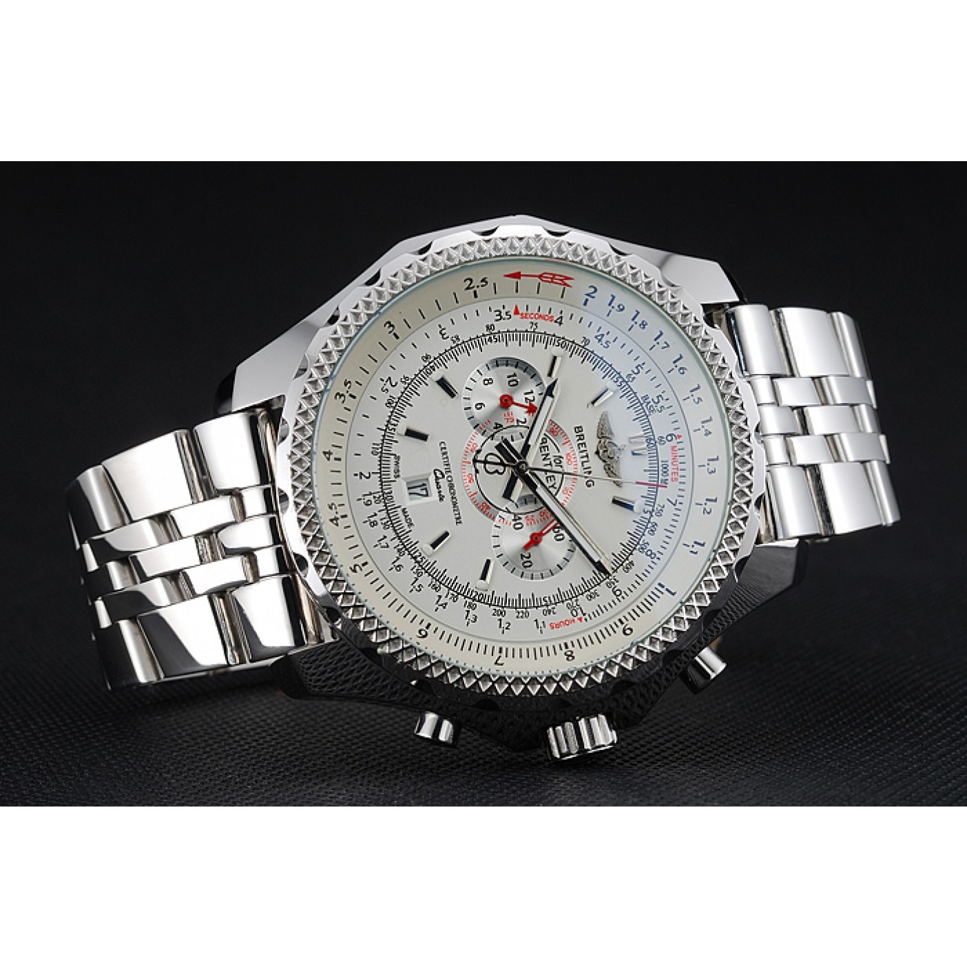 MiroTime Breitling Bentley Chronograph White Dial Stainless Steel Strap