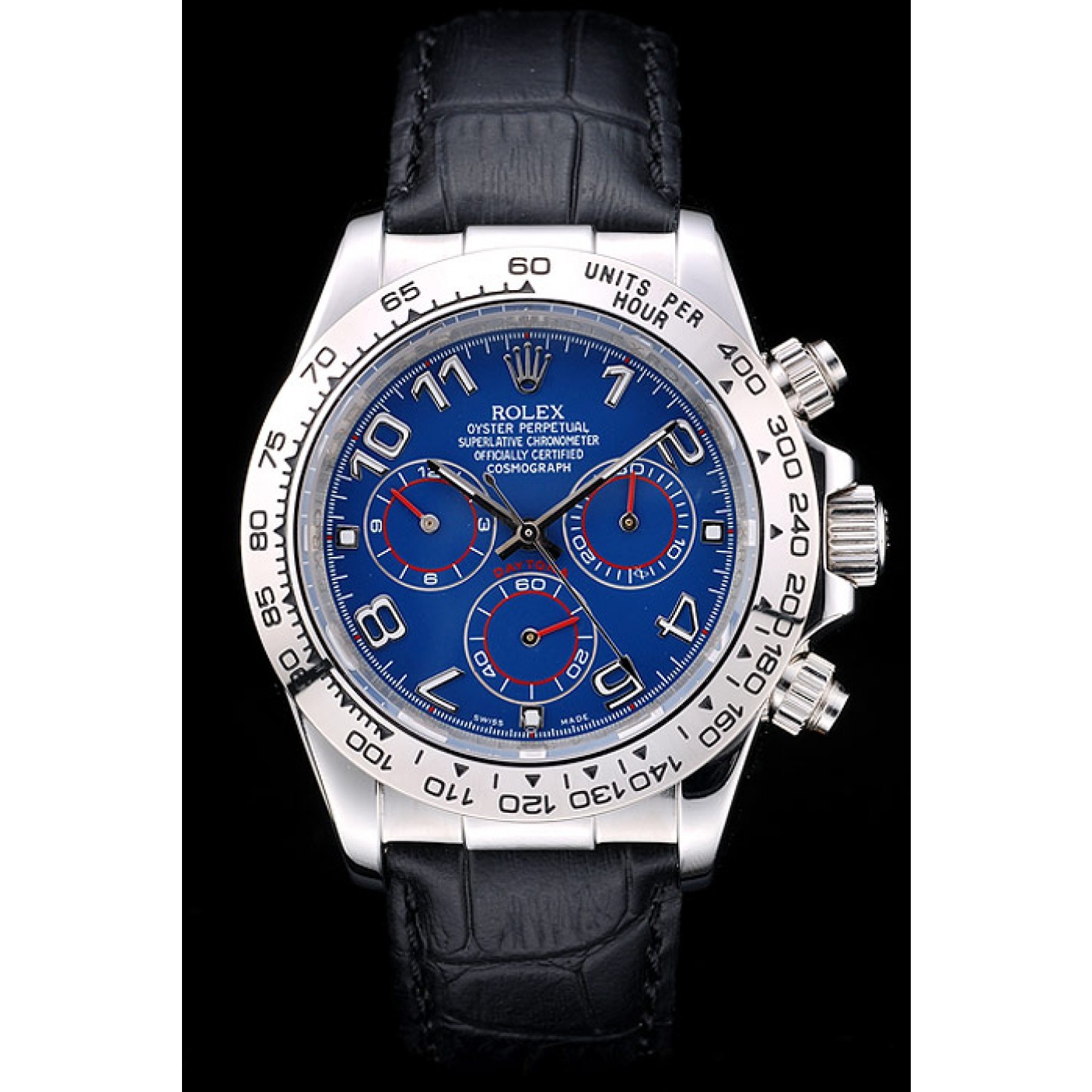 MiroTime Rolex Daytona Stainless Steel Case Blue Dial Black Leather Strap