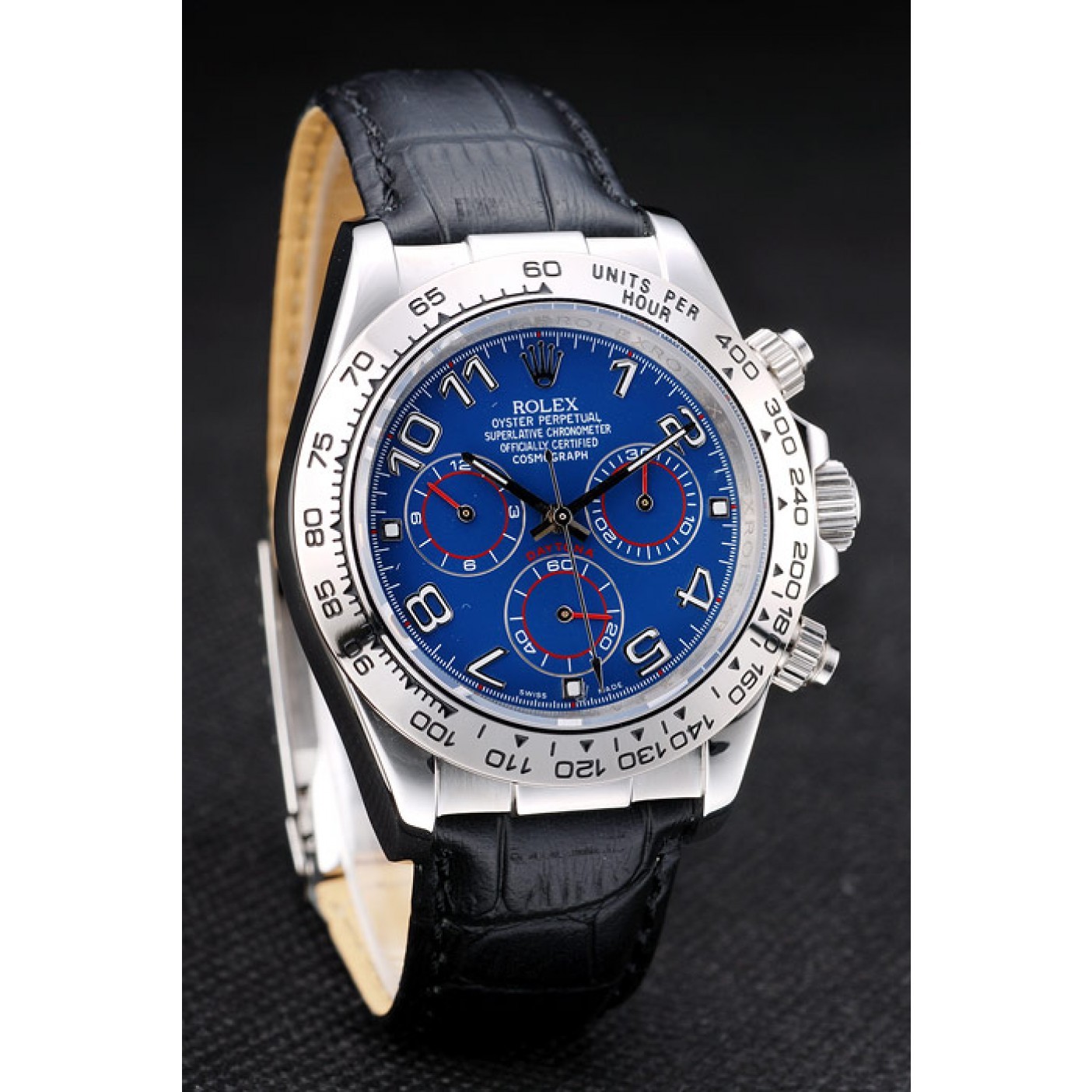 MiroTime Rolex Daytona Stainless Steel Case Blue Dial Black Leather Strap