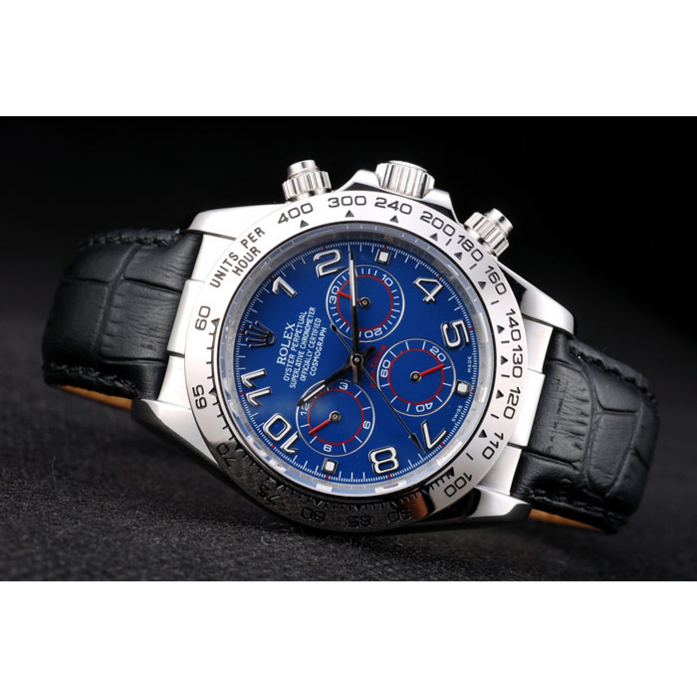 MiroTime Rolex Daytona Stainless Steel Case Blue Dial Black Leather Strap
