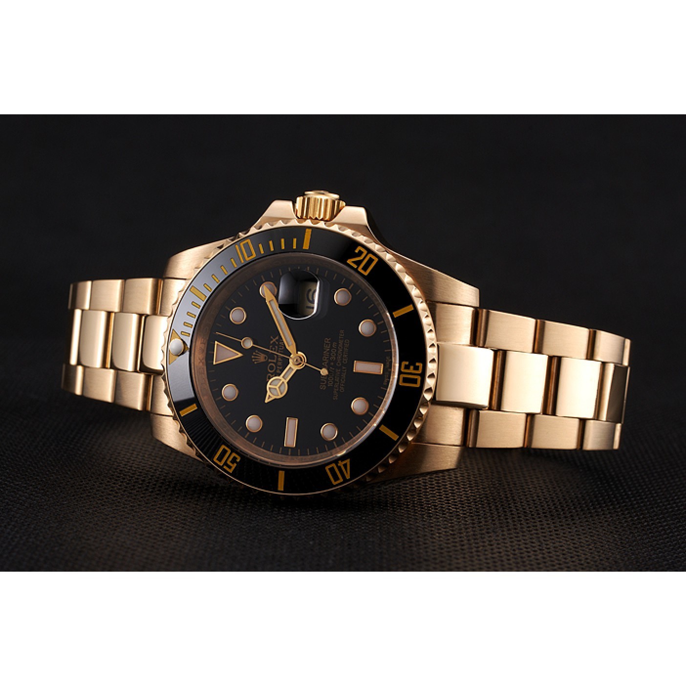 MiroTime Swiss Rolex Submariner Black Dial Black Bezel Yellow Gold Case And Bracelet