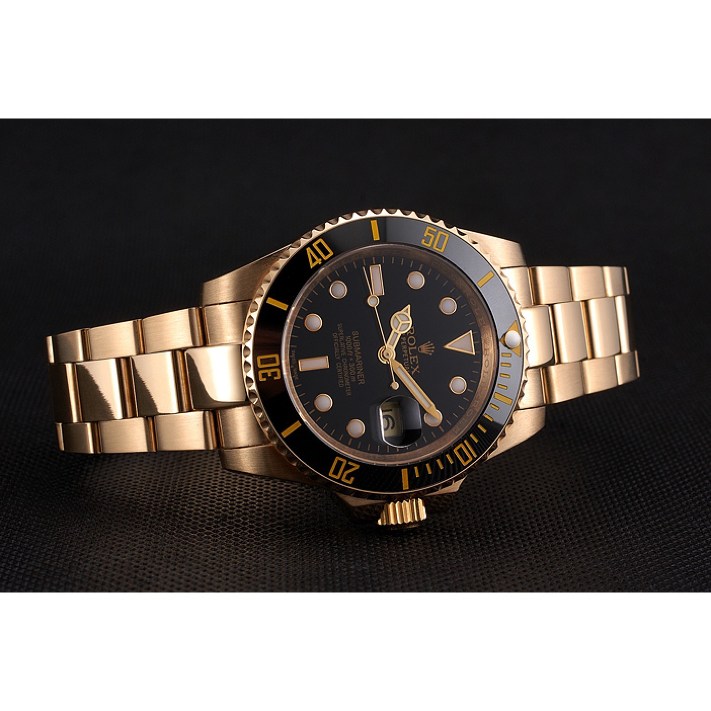 MiroTime Swiss Rolex Submariner Black Dial Black Bezel Yellow Gold Case And Bracelet
