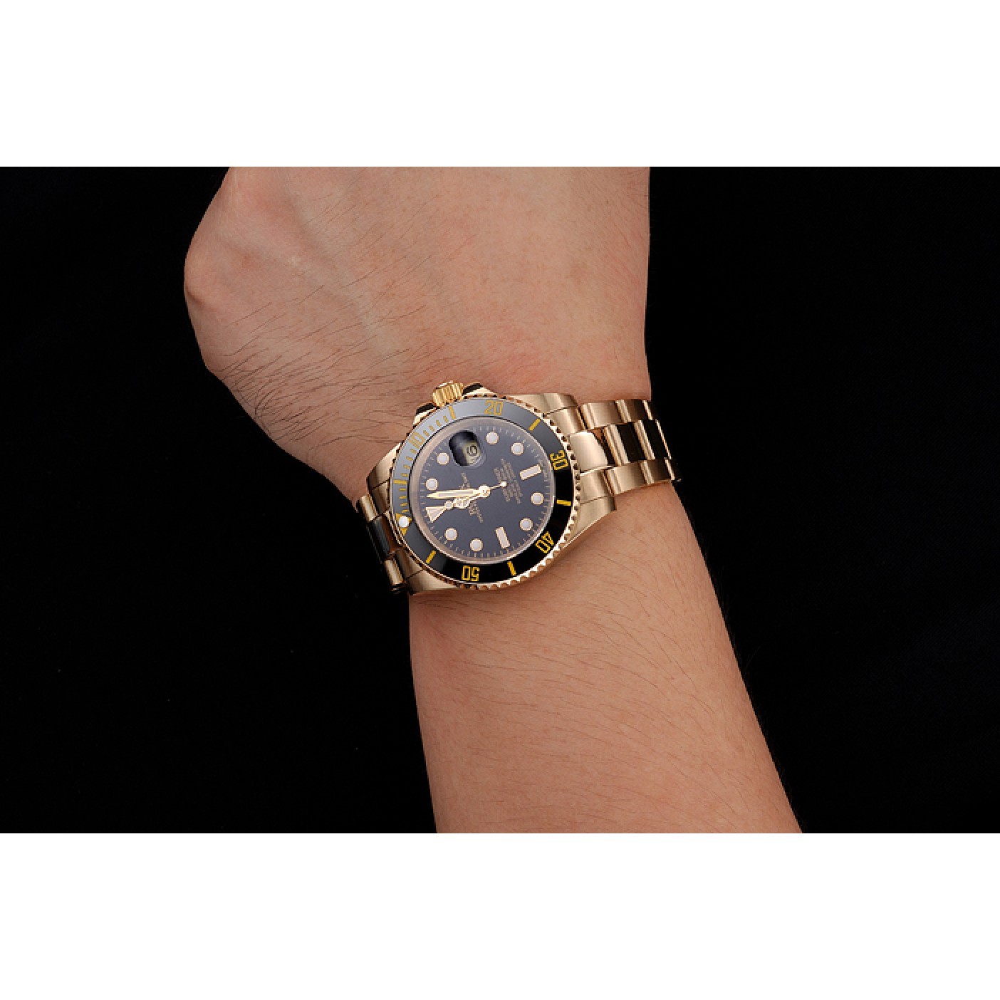 MiroTime Swiss Rolex Submariner Black Dial Black Bezel Yellow Gold Case And Bracelet