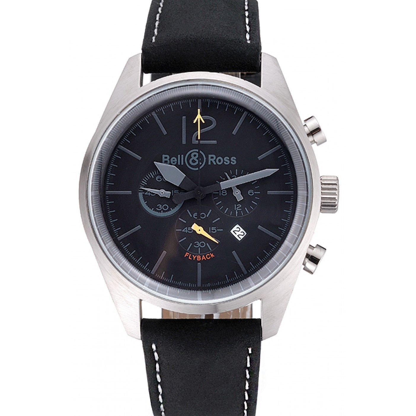 MiroTime Bell and Ross BR126 Flyback Black Dial Silver Case Black Suede Leather Strap