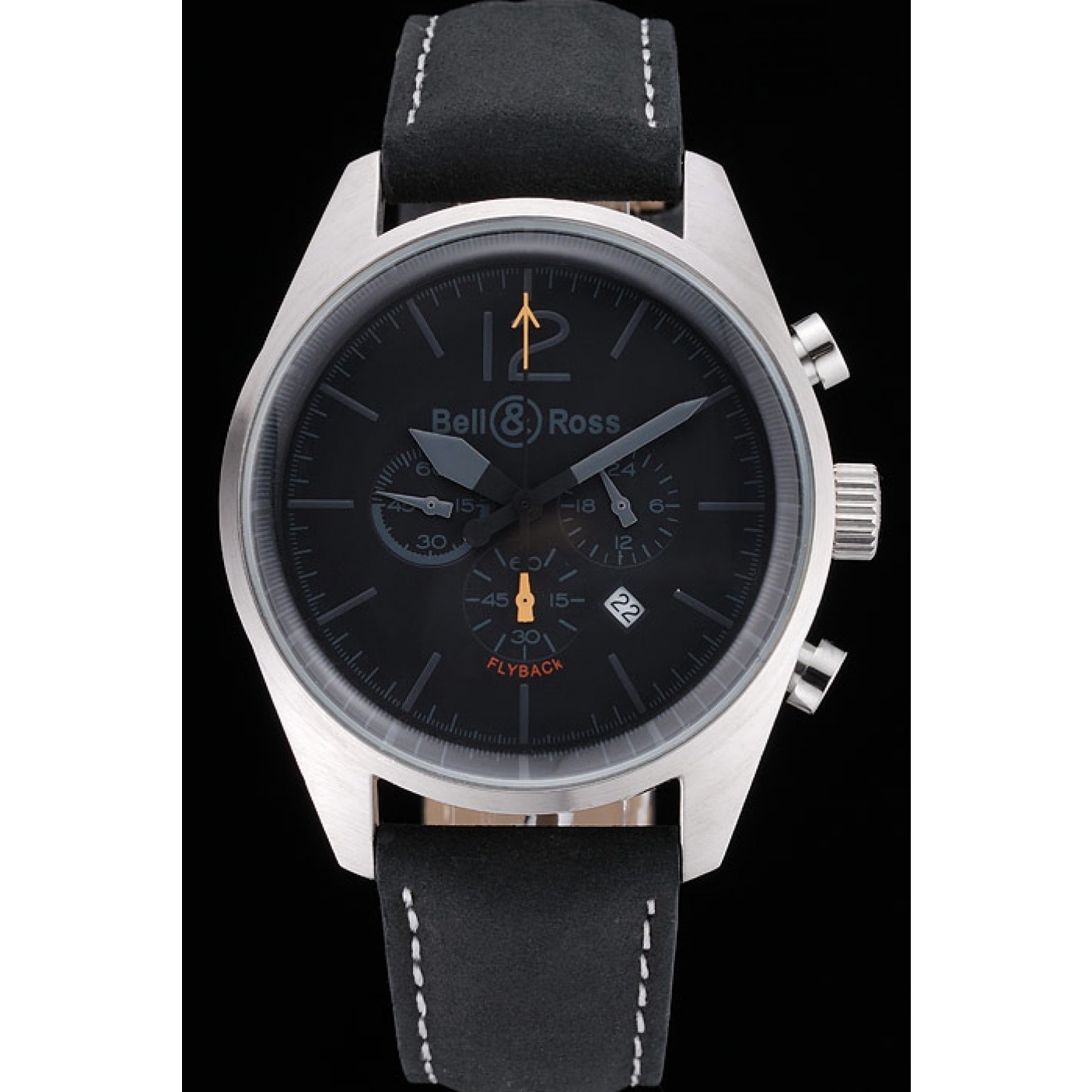 MiroTime Bell and Ross BR126 Flyback Black Dial Silver Case Black Suede Leather Strap