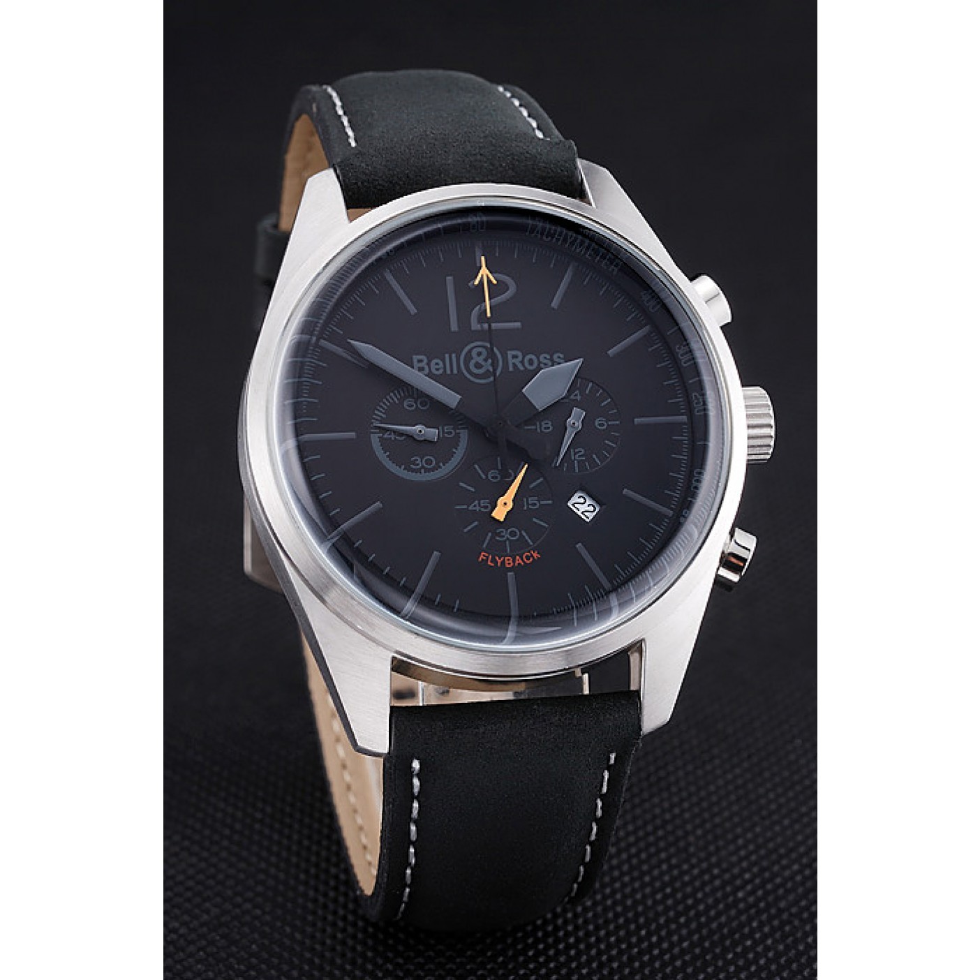 MiroTime Bell and Ross BR126 Flyback Black Dial Silver Case Black Suede Leather Strap