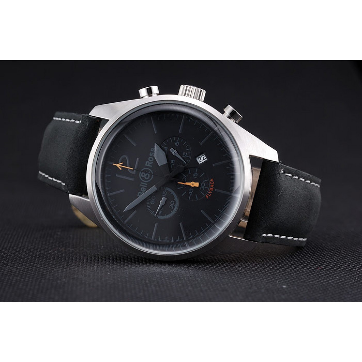 MiroTime Bell and Ross BR126 Flyback Black Dial Silver Case Black Suede Leather Strap