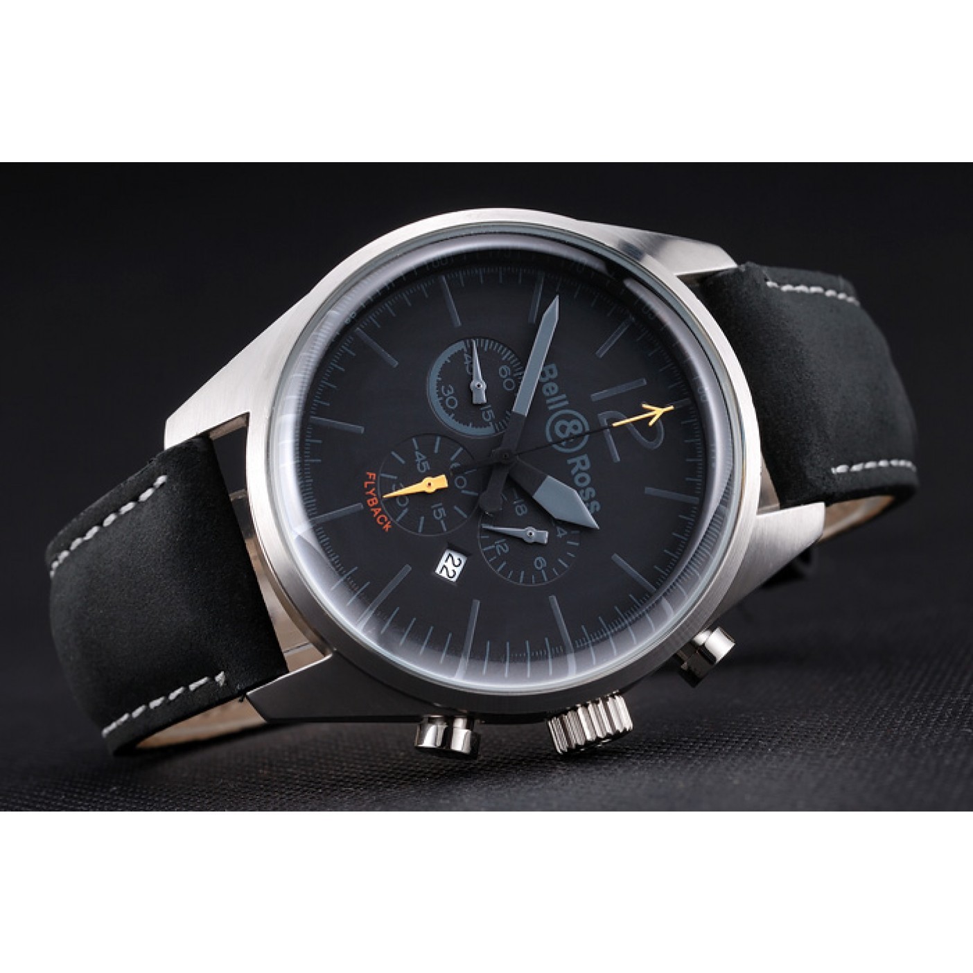 MiroTime Bell and Ross BR126 Flyback Black Dial Silver Case Black Suede Leather Strap