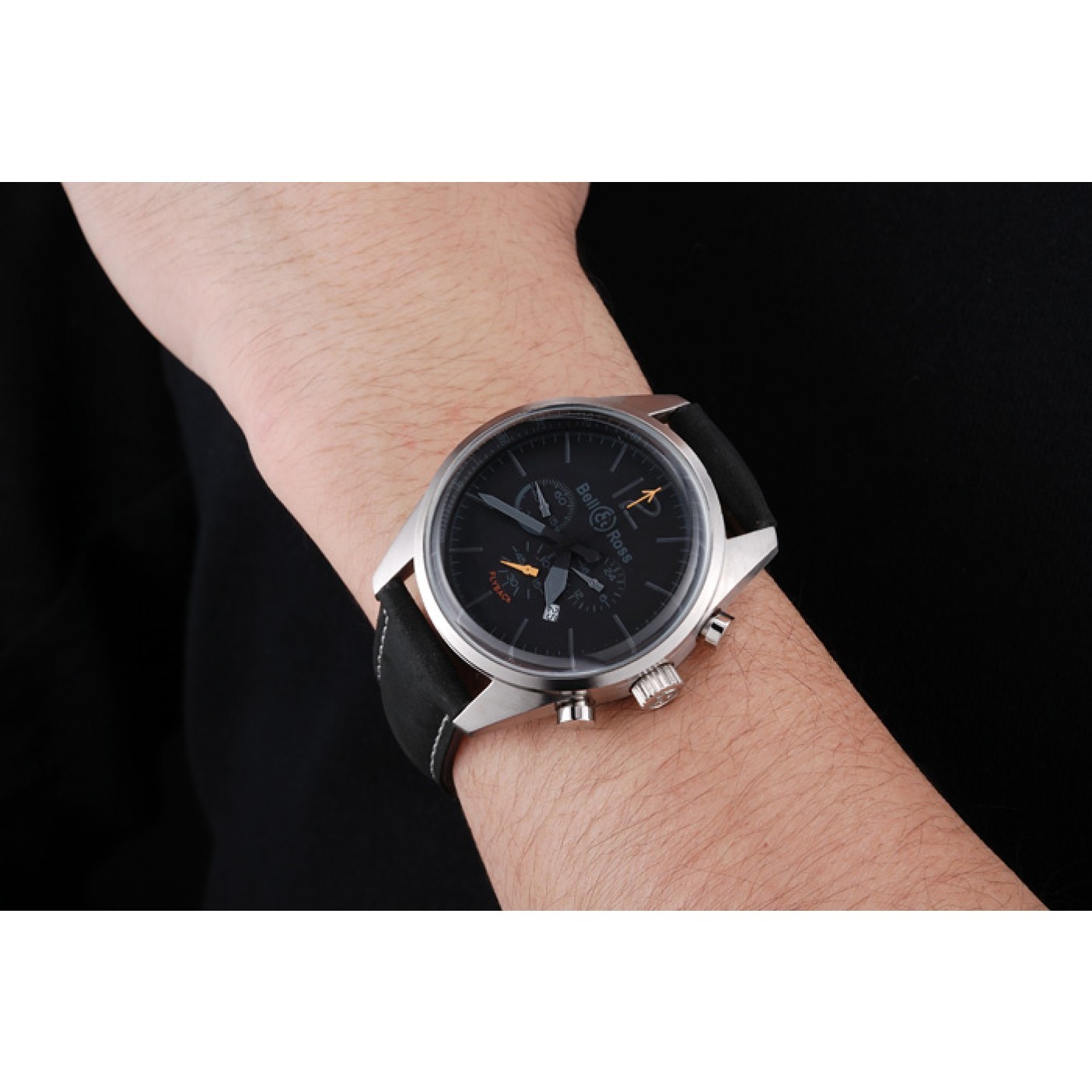 MiroTime Bell and Ross BR126 Flyback Black Dial Silver Case Black Suede Leather Strap
