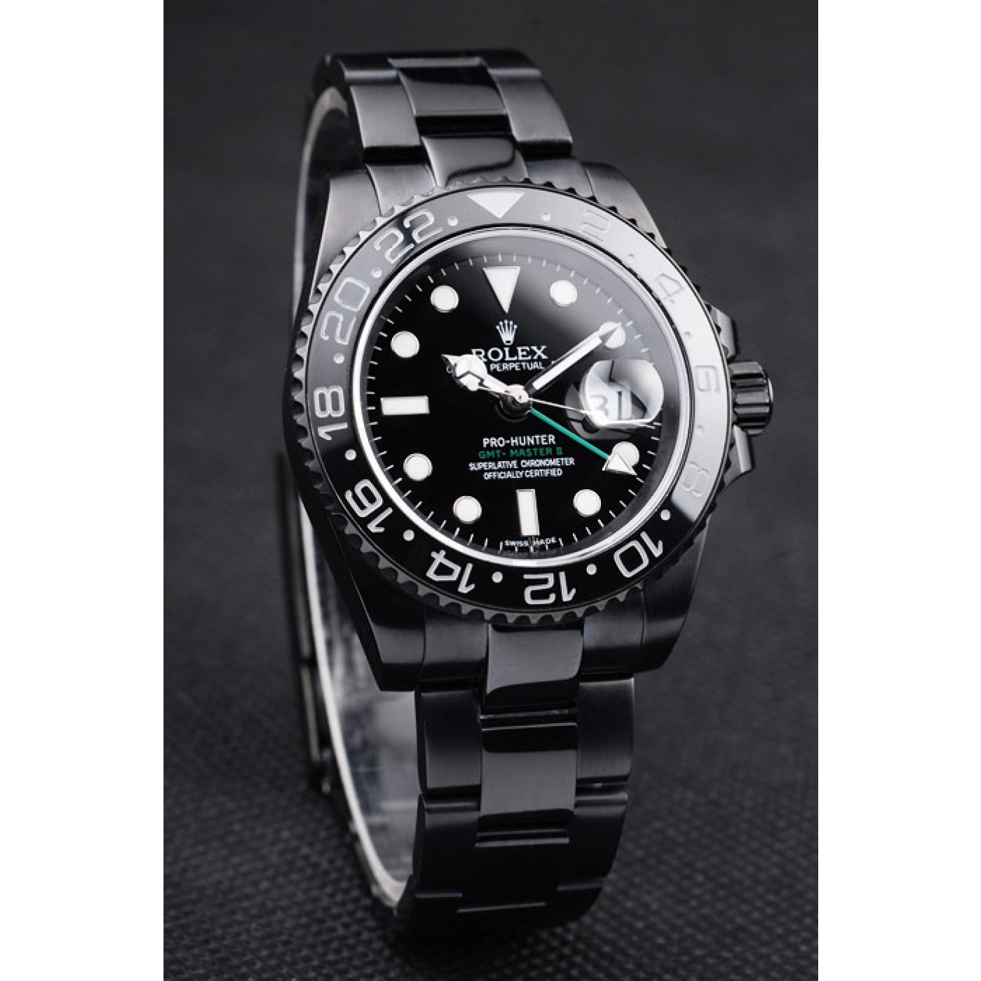MiroTime Rolex Swiss GMT Master II Pro-Hunter Black Steel Strap Black Dial