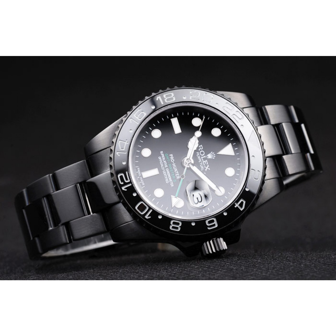 MiroTime Rolex Swiss GMT Master II Pro-Hunter Black Steel Strap Black Dial
