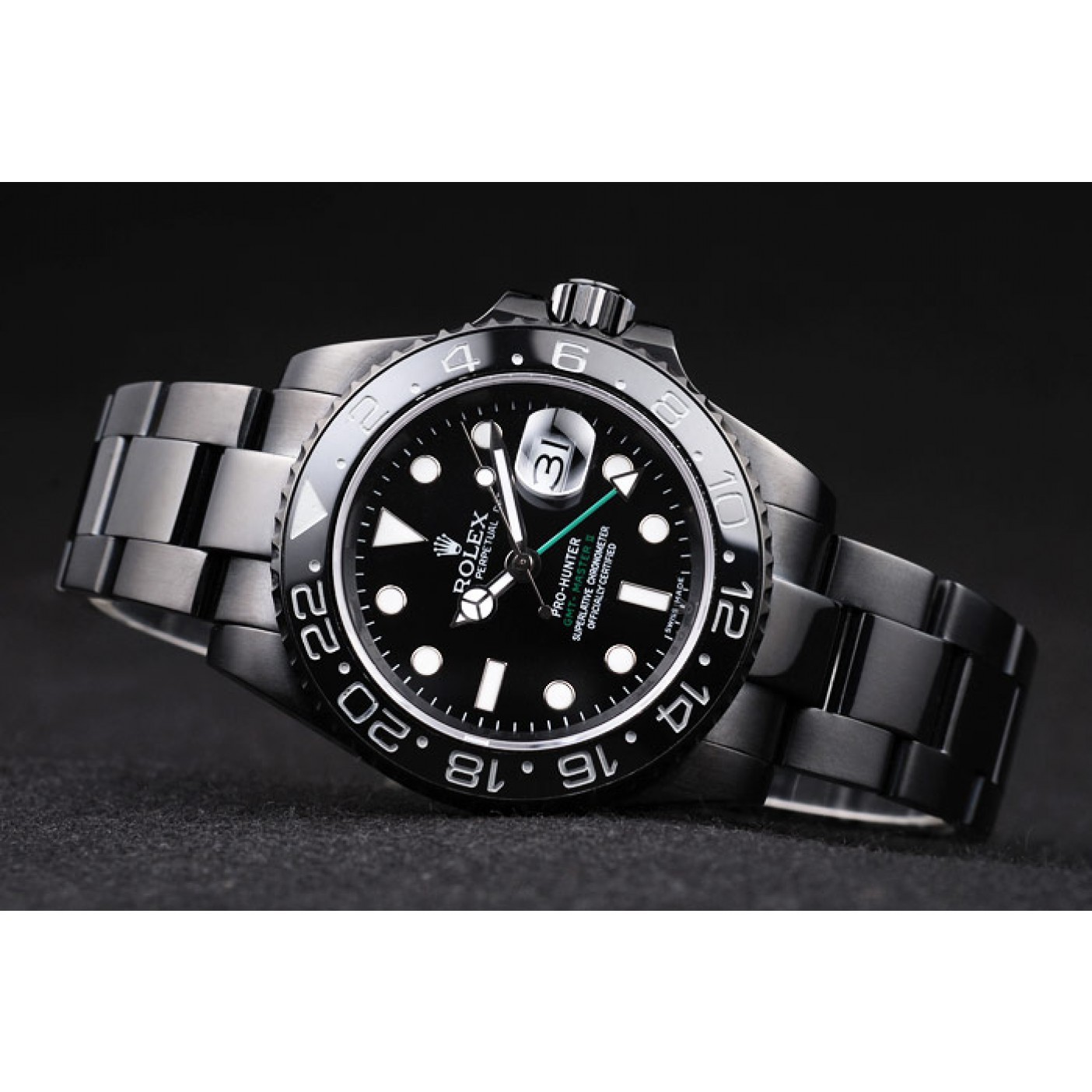 MiroTime Rolex Swiss GMT Master II Pro-Hunter Black Steel Strap Black Dial