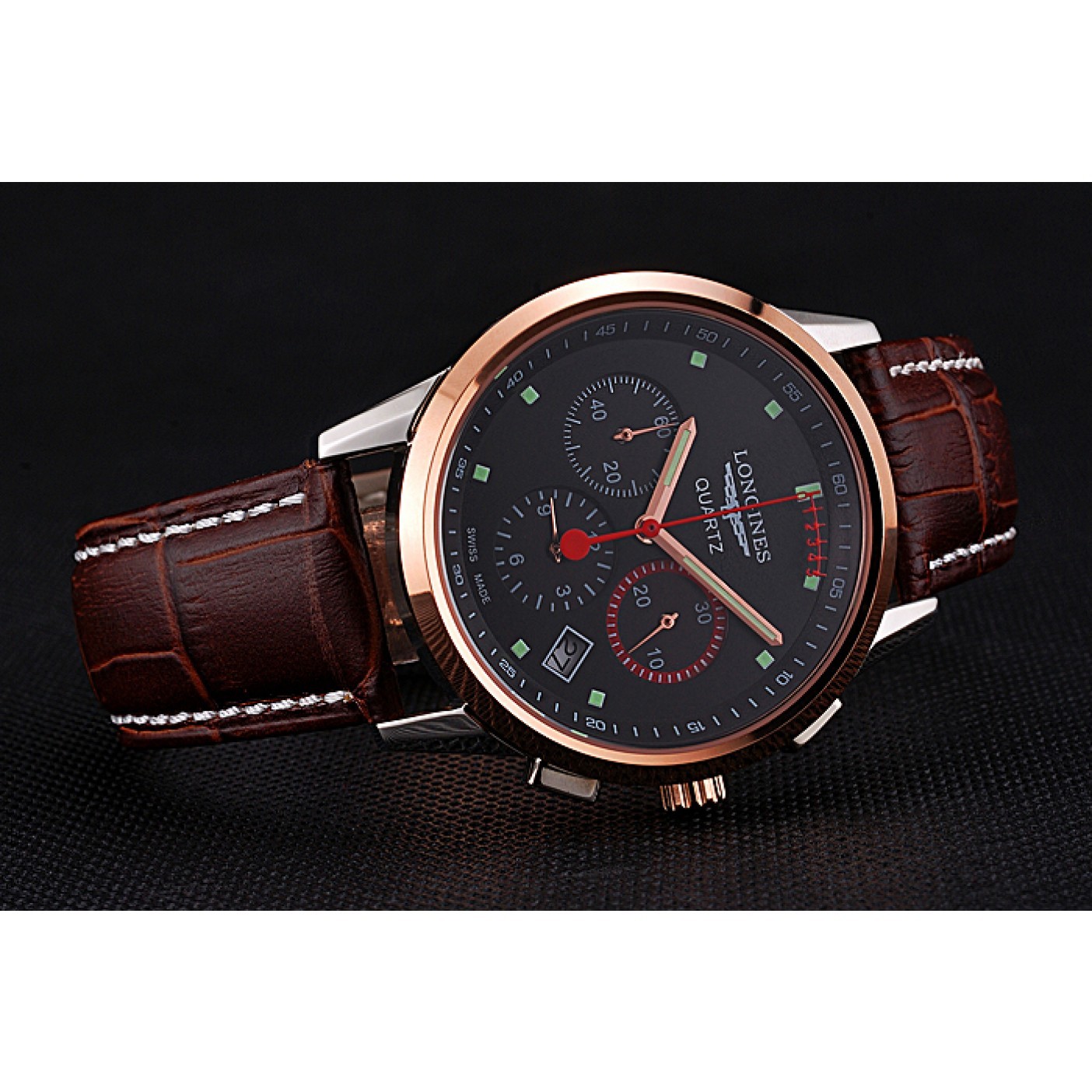 MiroTime Longines Column Wheel Black Dial Two Tone Case Brown Leather Strap