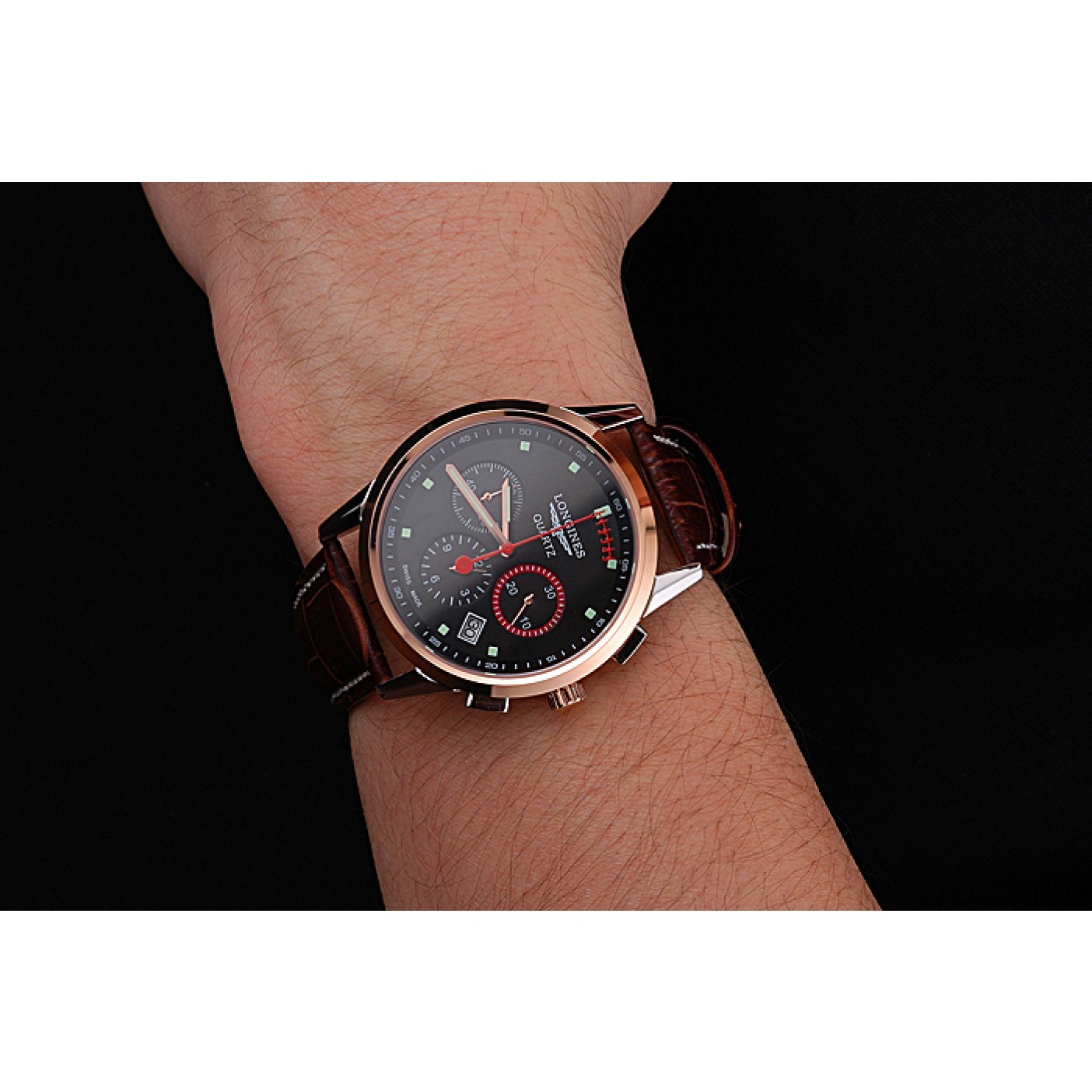 MiroTime Longines Column Wheel Black Dial Two Tone Case Brown Leather Strap