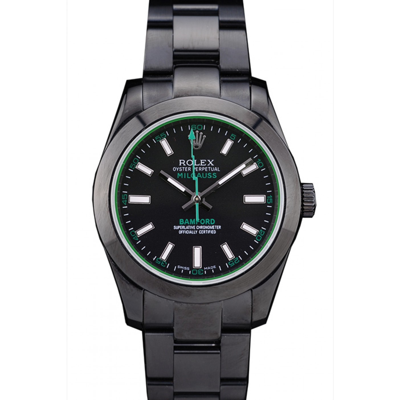 MiroTime Rolex Milgaus Bamford Ion Plated Stainless Steel Bezel Black Dial 7476
