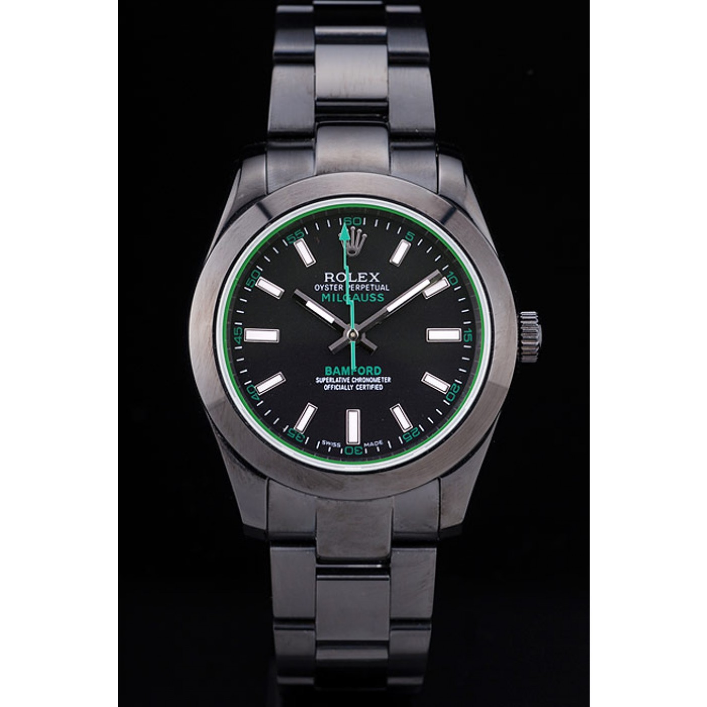 MiroTime Rolex Milgaus Bamford Ion Plated Stainless Steel Bezel Black Dial 7476