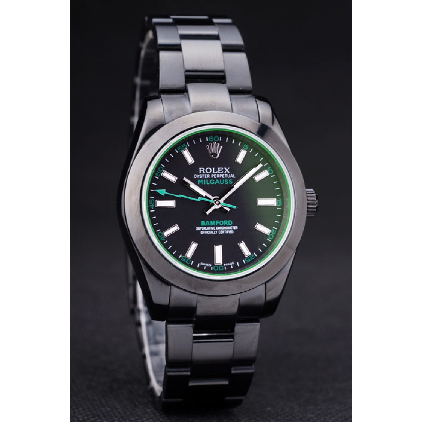 MiroTime Rolex Milgaus Bamford Ion Plated Stainless Steel Bezel Black Dial 7476