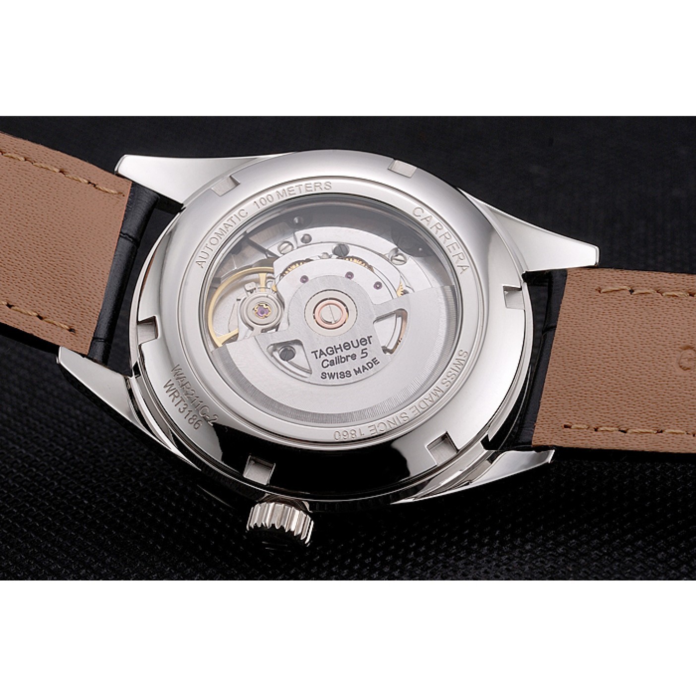 MiroTime Swiss Tag Heuer Carrera Calibre 5 Black Dial Stainless Steel Case Black Leather Strap