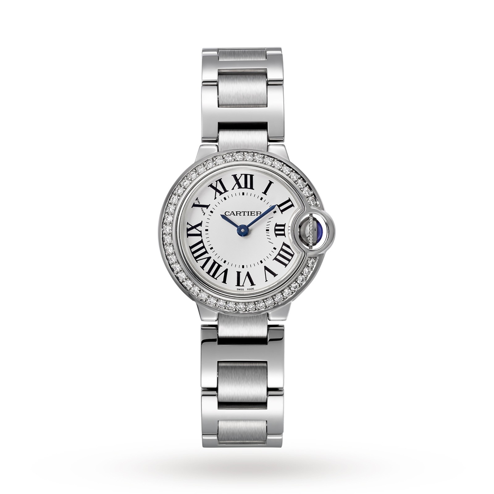 MiroTime Swiss Ballon Bleu de Cartier watch, 28 mm, steel, diamonds