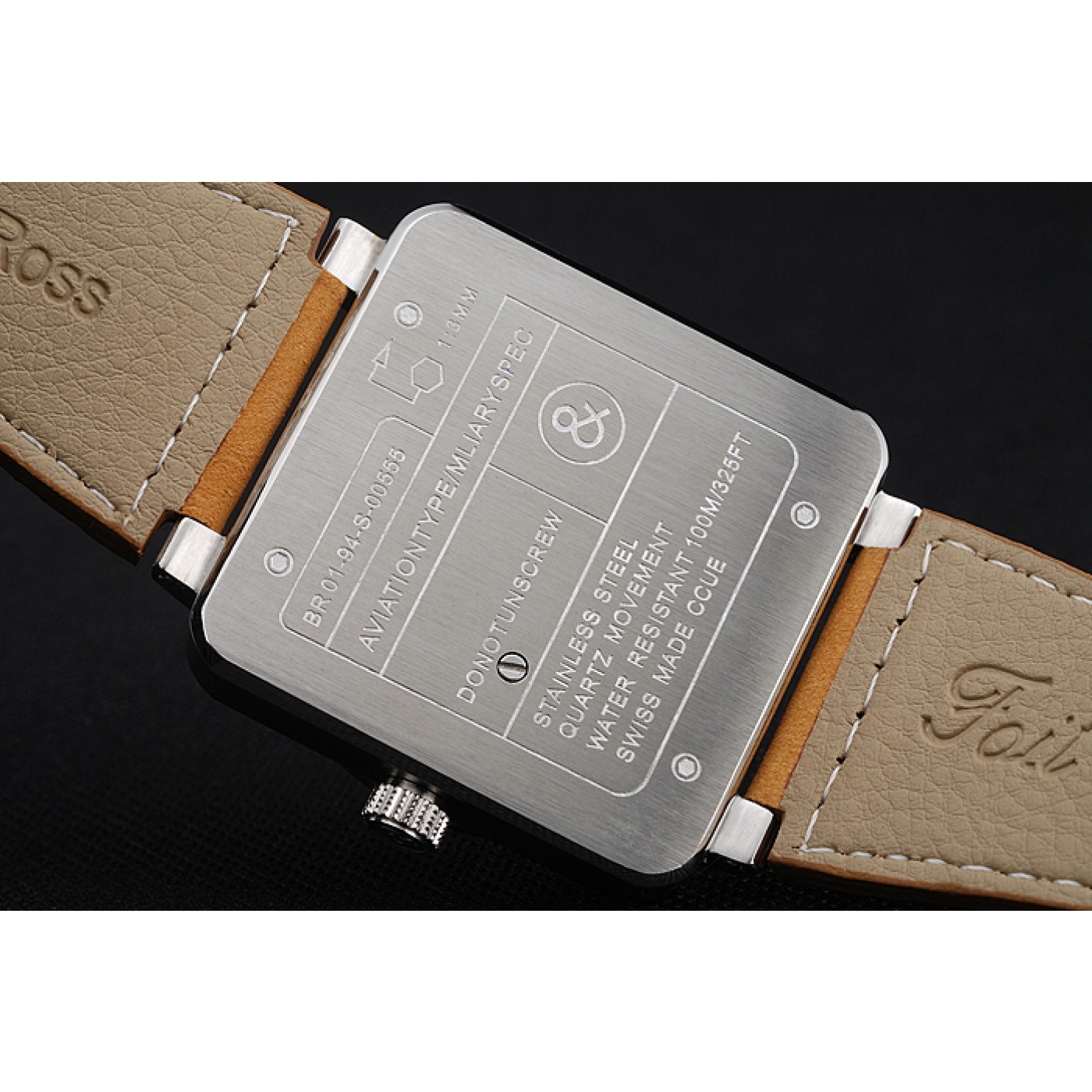 MiroTime Bell and Ross BR 01-92 Black Dial Silver Case Gold Numerals Brown Leather Strap
