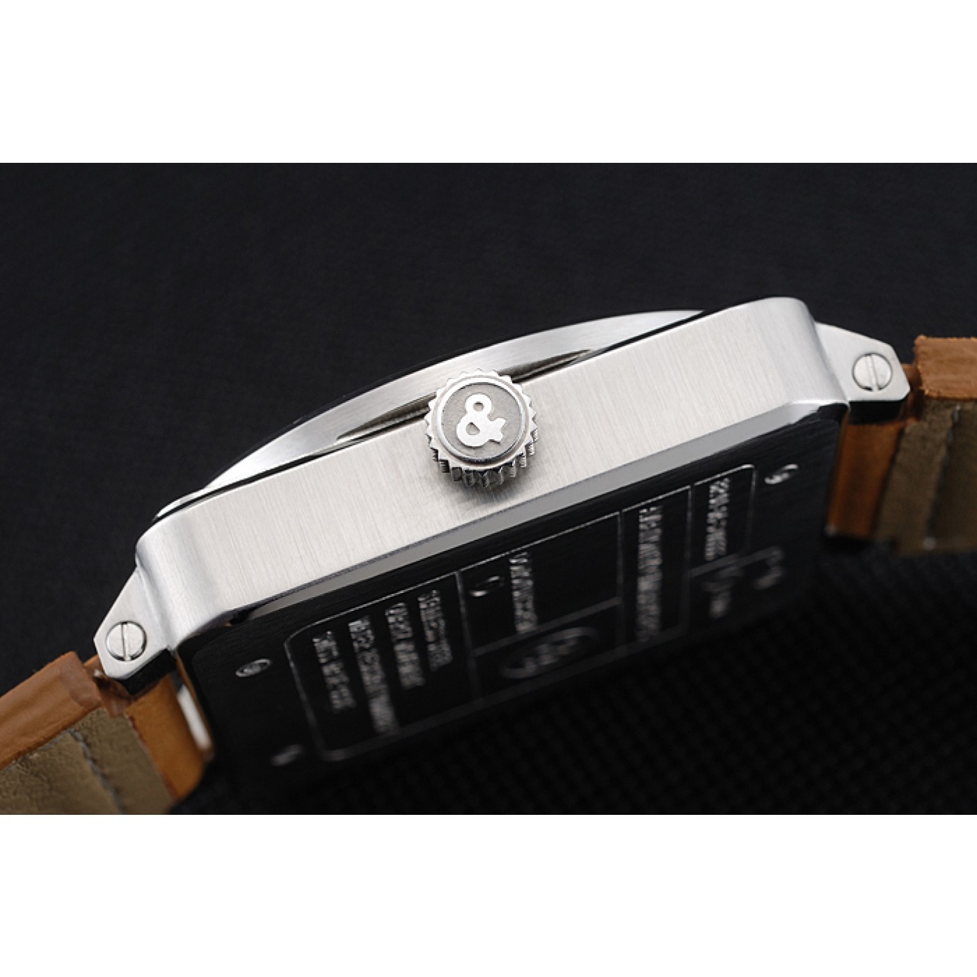 MiroTime Bell and Ross BR 01-92 Black Dial Silver Case Gold Numerals Brown Leather Strap