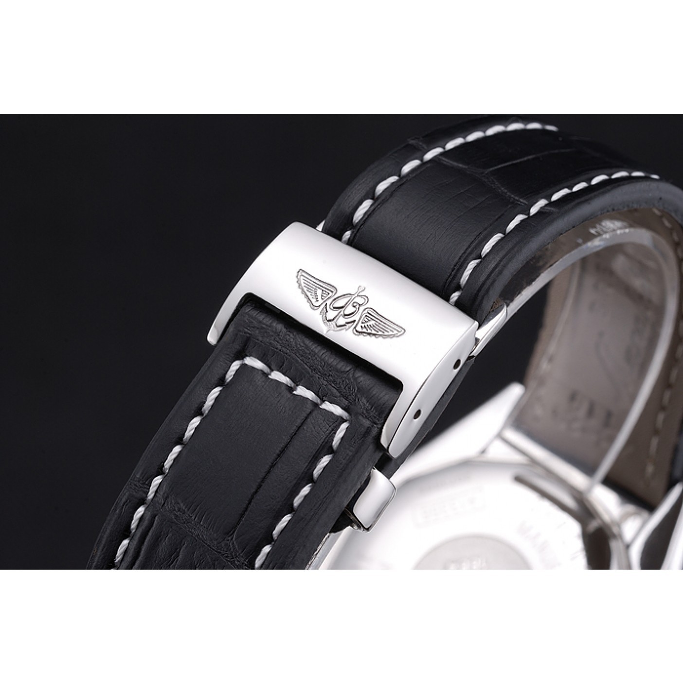 MiroTime Breitling Chronomat 13 Stainless Steel Case Black Dial Black Leather Bracelet 622237