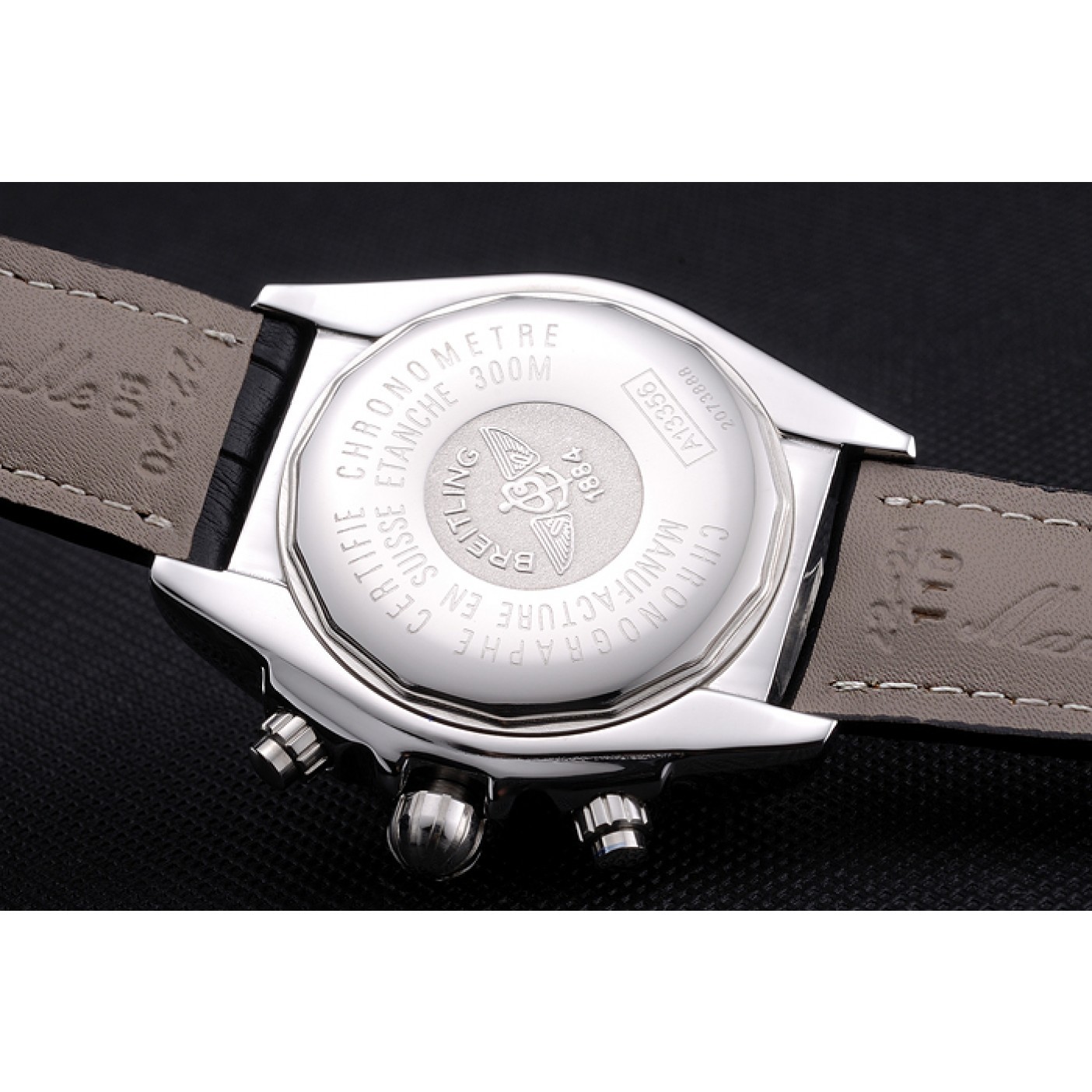 MiroTime Breitling Chronomat 13 Stainless Steel Case Black Dial Black Leather Bracelet 622237