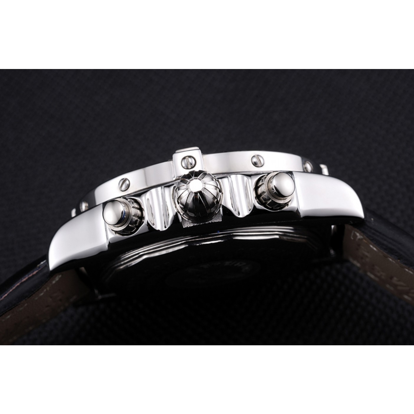 MiroTime Breitling Chronomat 13 Stainless Steel Case Black Dial Black Leather Bracelet 622237