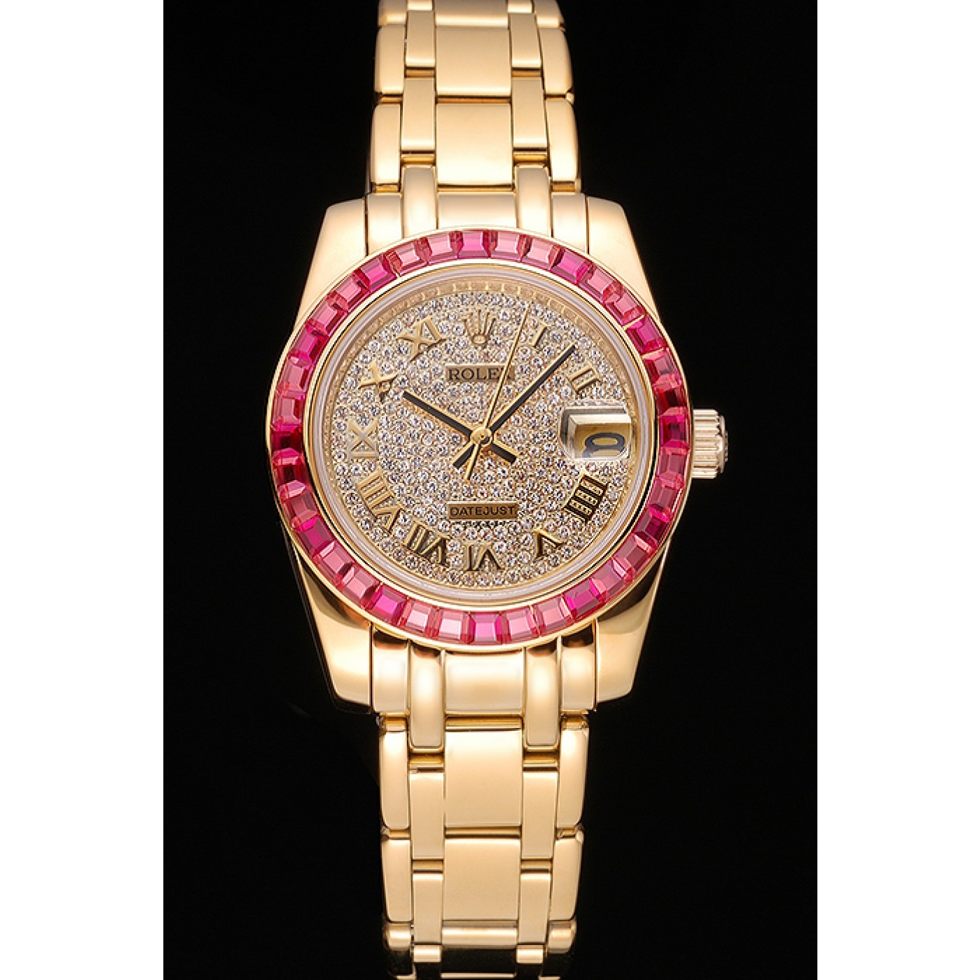 MiroTime Rolex Datejust Diamond Dial Pink Jewels Bezel Gold Case And Bracelet 622835