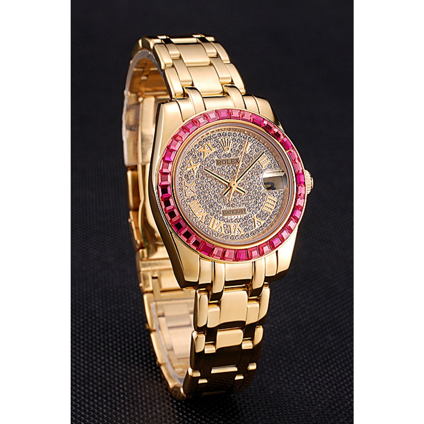 MiroTime Rolex Datejust Diamond Dial Pink Jewels Bezel Gold Case And Bracelet 622835