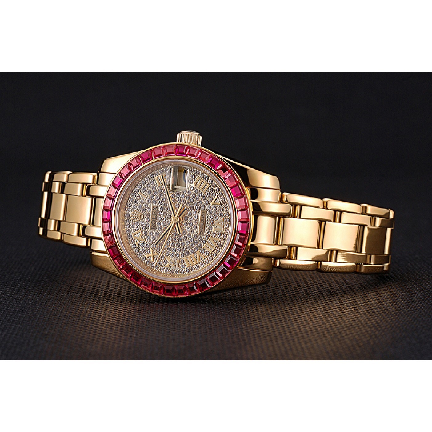 MiroTime Rolex Datejust Diamond Dial Pink Jewels Bezel Gold Case And Bracelet 622835