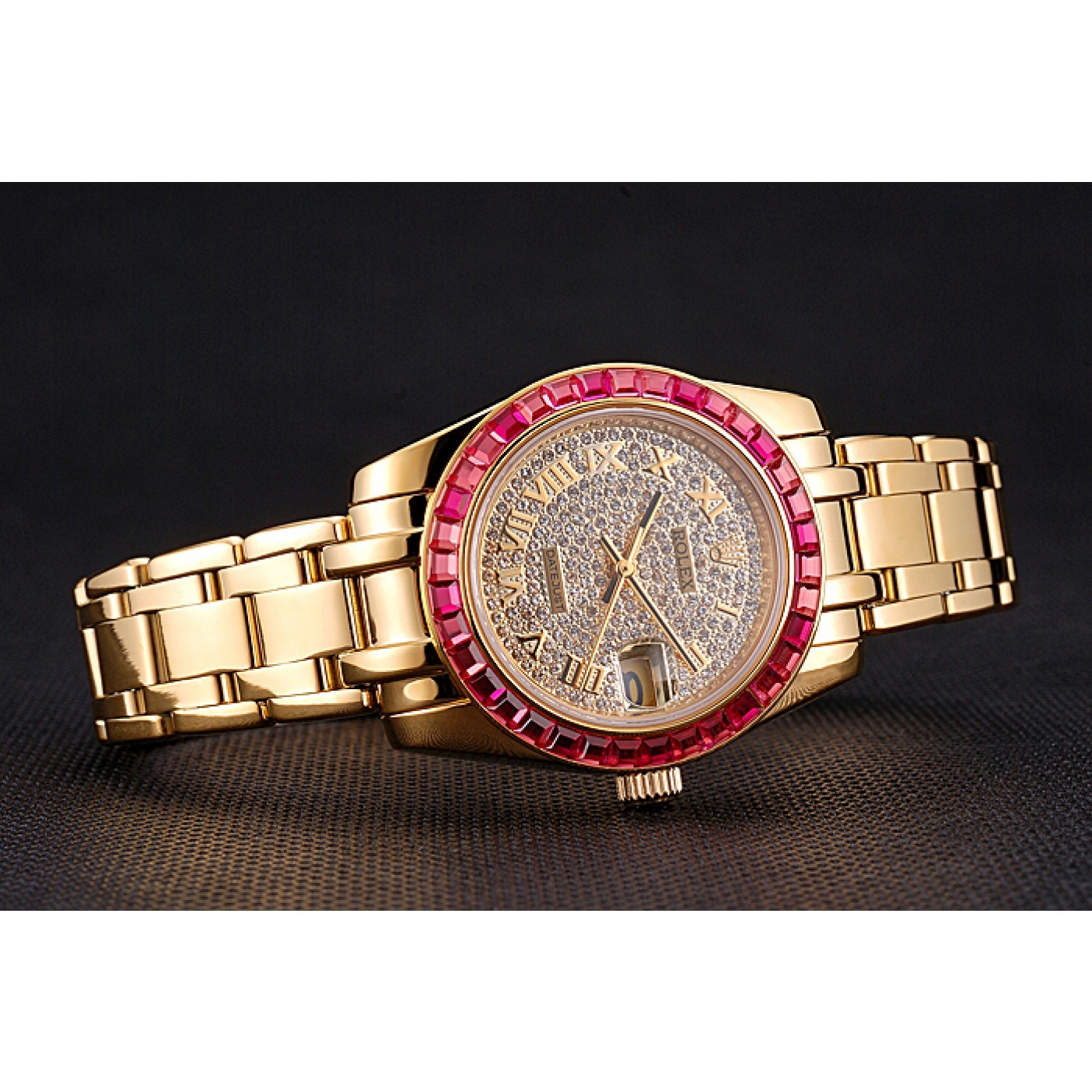 MiroTime Rolex Datejust Diamond Dial Pink Jewels Bezel Gold Case And Bracelet 622835