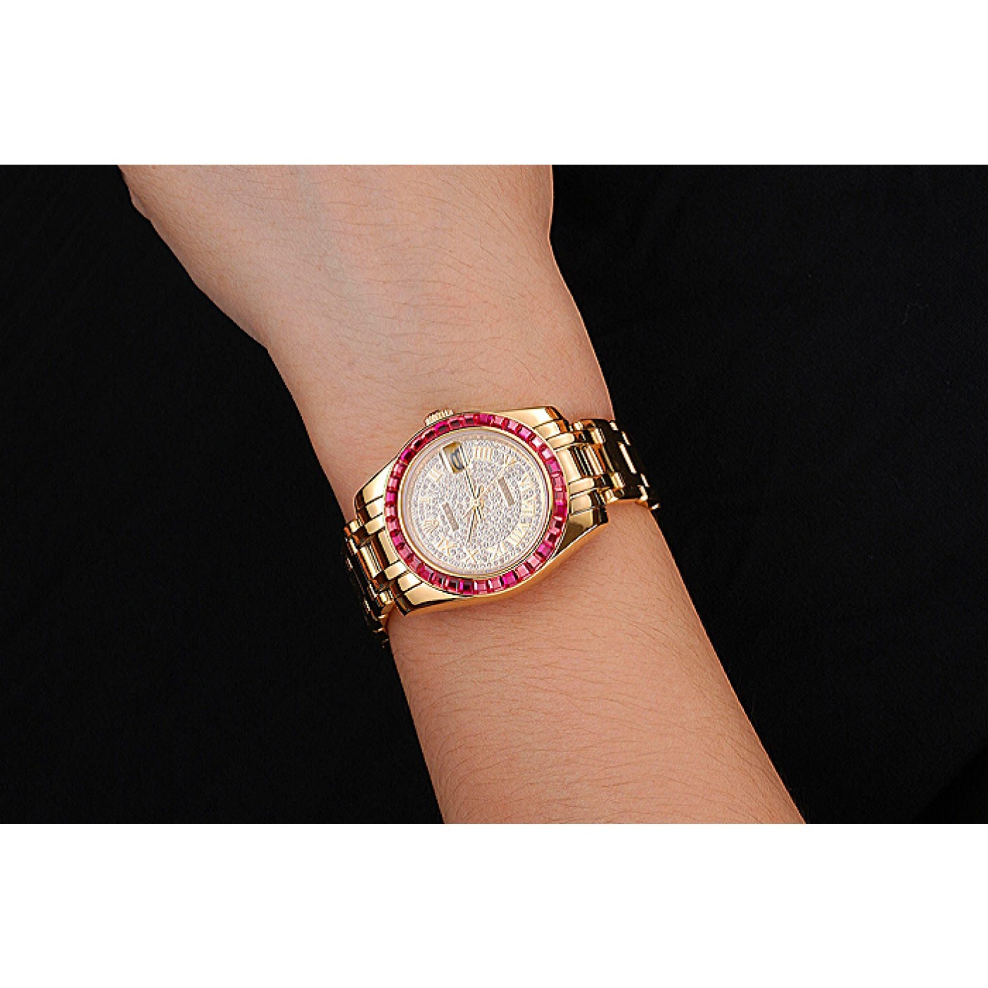 MiroTime Rolex Datejust Diamond Dial Pink Jewels Bezel Gold Case And Bracelet 622835