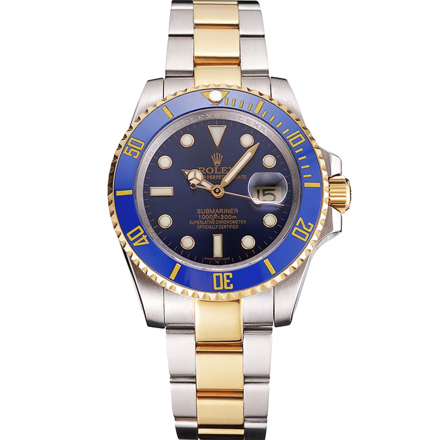 MiroTime Swiss Rolex Submariner Blue Dial And Bezel Two Tone Steel Gold Bracelet