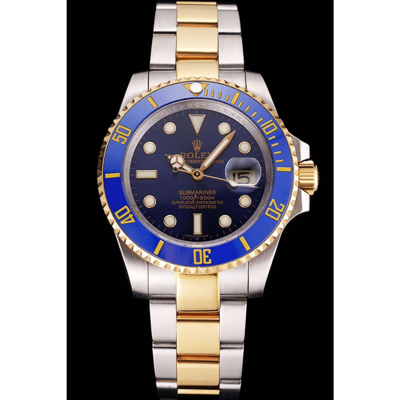 MiroTime Swiss Rolex Submariner Blue Dial And Bezel Two Tone Steel Gold Bracelet