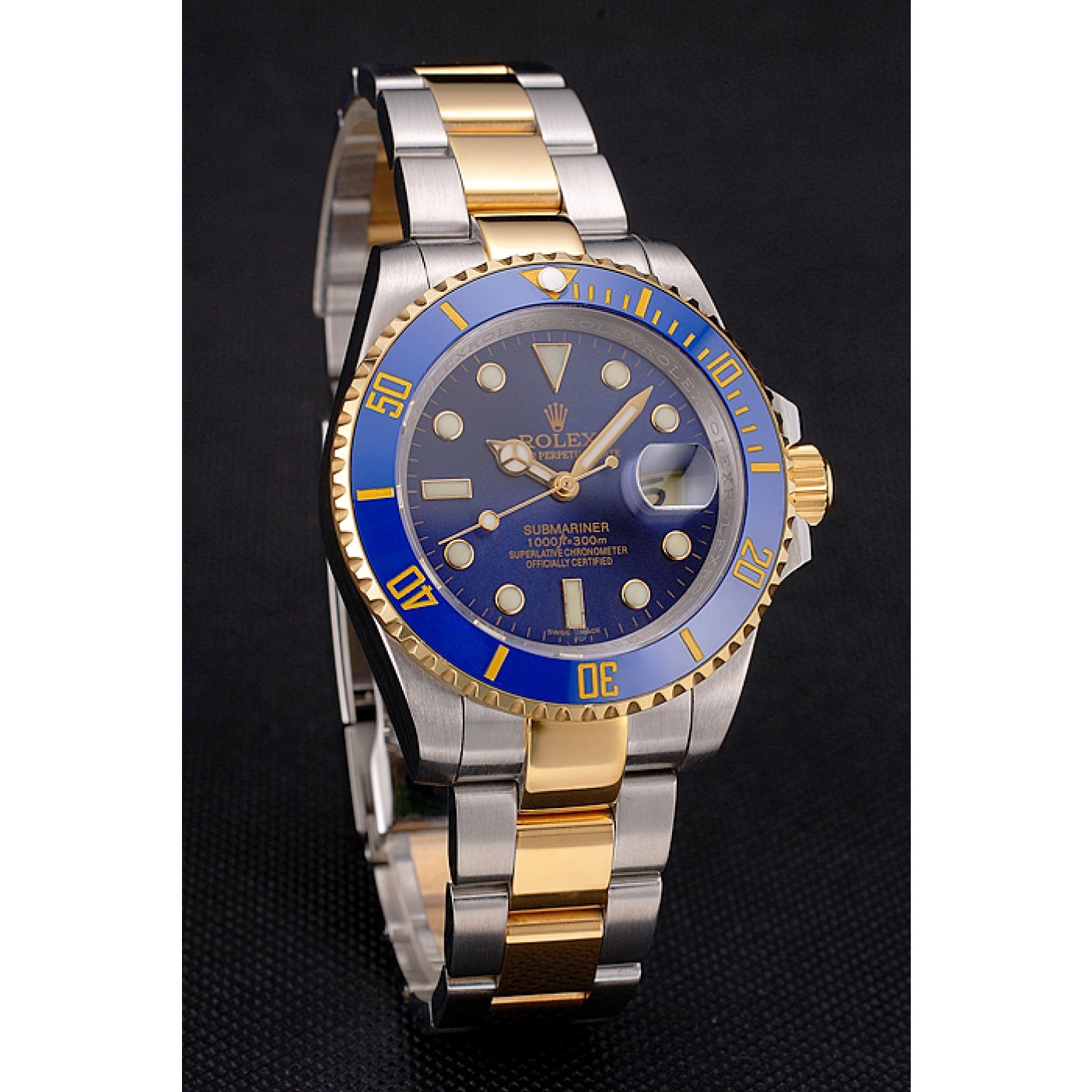 MiroTime Swiss Rolex Submariner Blue Dial And Bezel Two Tone Steel Gold Bracelet