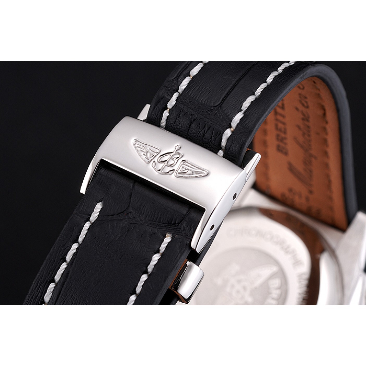 MiroTime Breitling Chronomat Frecce Tricolori Black Dial Stainless Steel Case Black Leather Strap