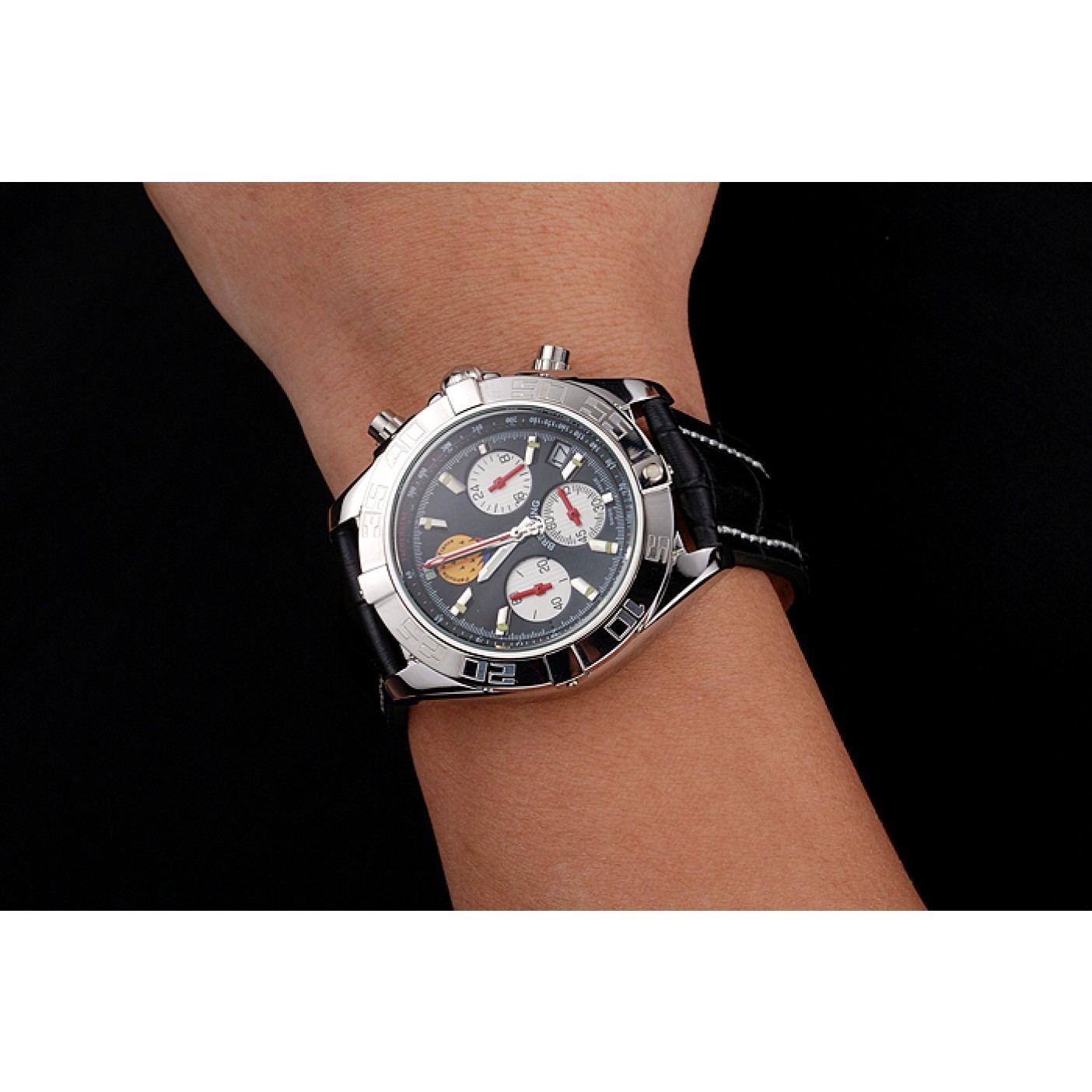 MiroTime Breitling Chronomat Frecce Tricolori Black Dial Stainless Steel Case Black Leather Strap