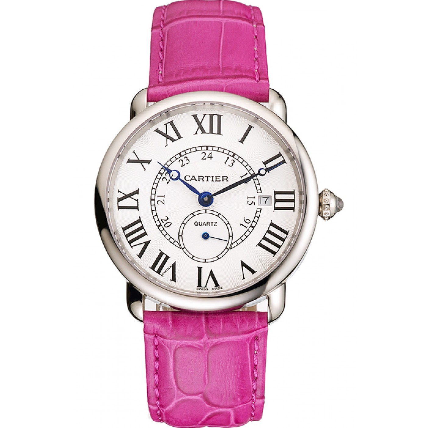 MiroTime Cartier Ronde Louis Cartier White Dial Stainless Steel Case Fuchsia Leather Strap