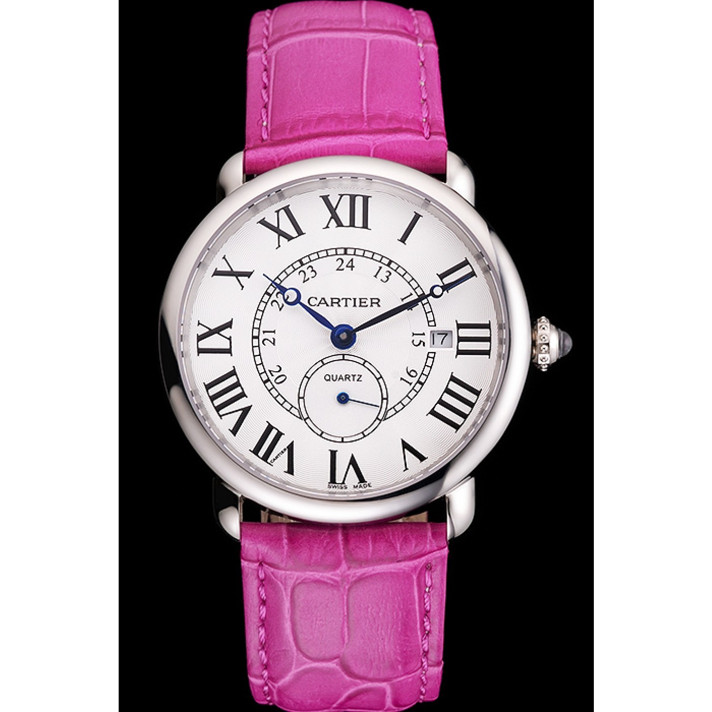 MiroTime Cartier Ronde Louis Cartier White Dial Stainless Steel Case Fuchsia Leather Strap