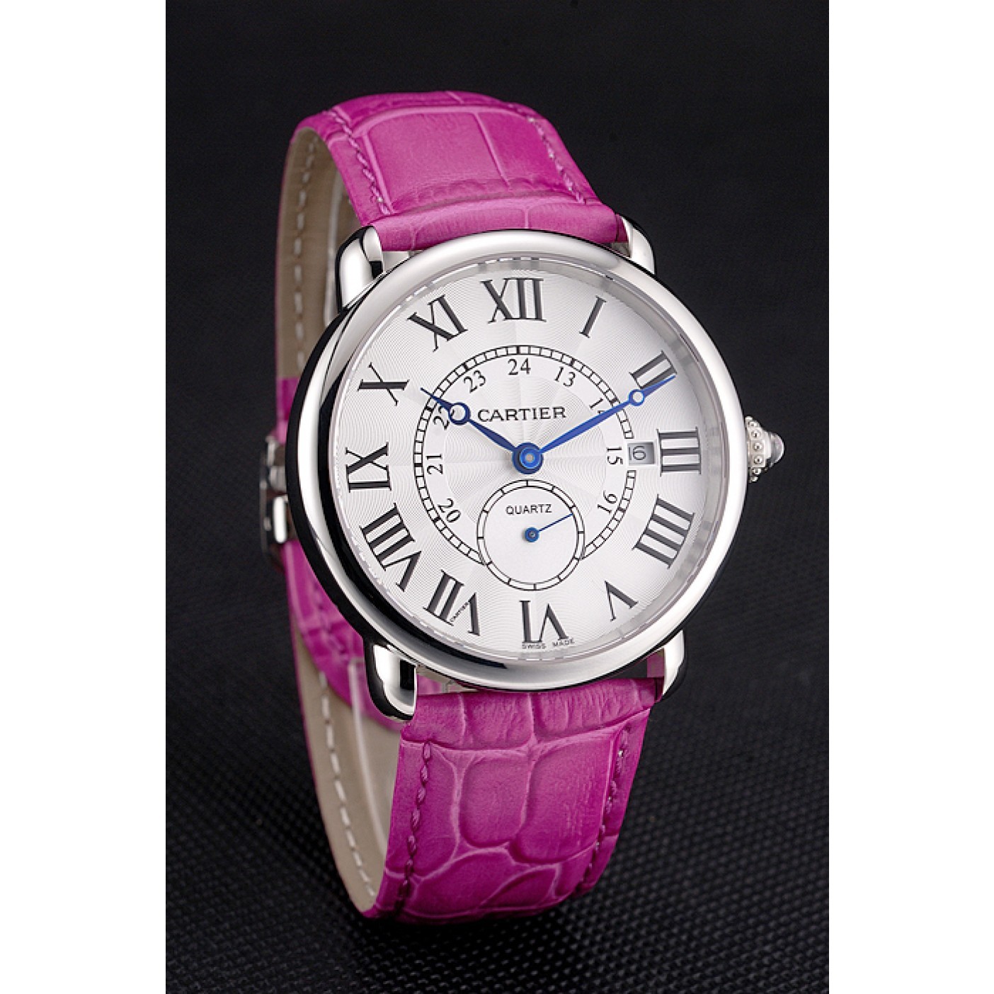 MiroTime Cartier Ronde Louis Cartier White Dial Stainless Steel Case Fuchsia Leather Strap