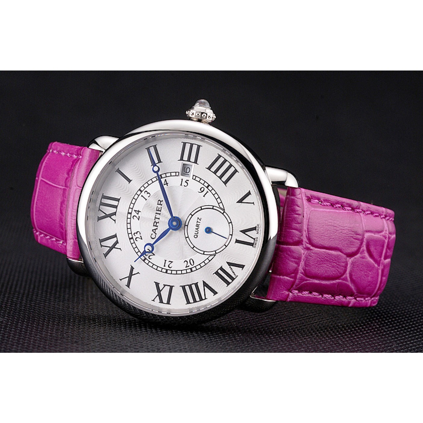 MiroTime Cartier Ronde Louis Cartier White Dial Stainless Steel Case Fuchsia Leather Strap