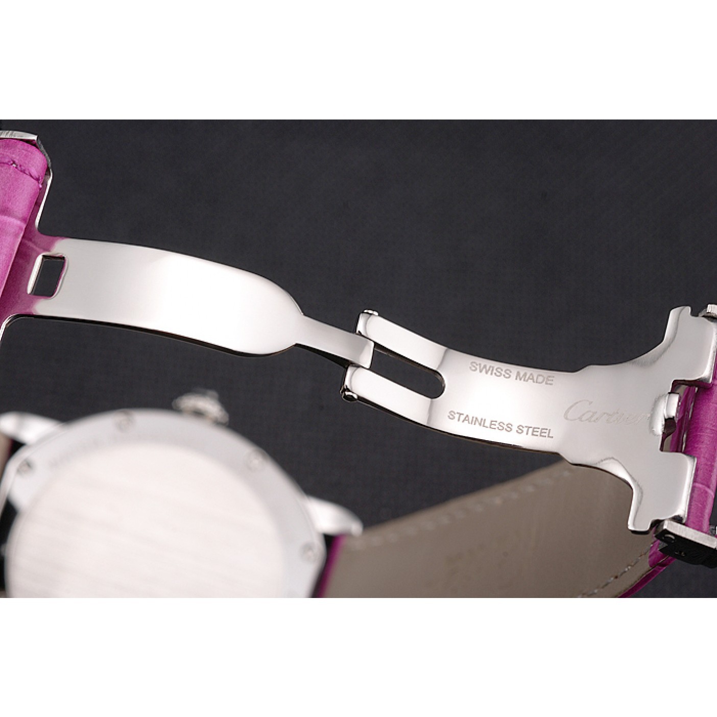 MiroTime Cartier Ronde Louis Cartier White Dial Stainless Steel Case Fuchsia Leather Strap