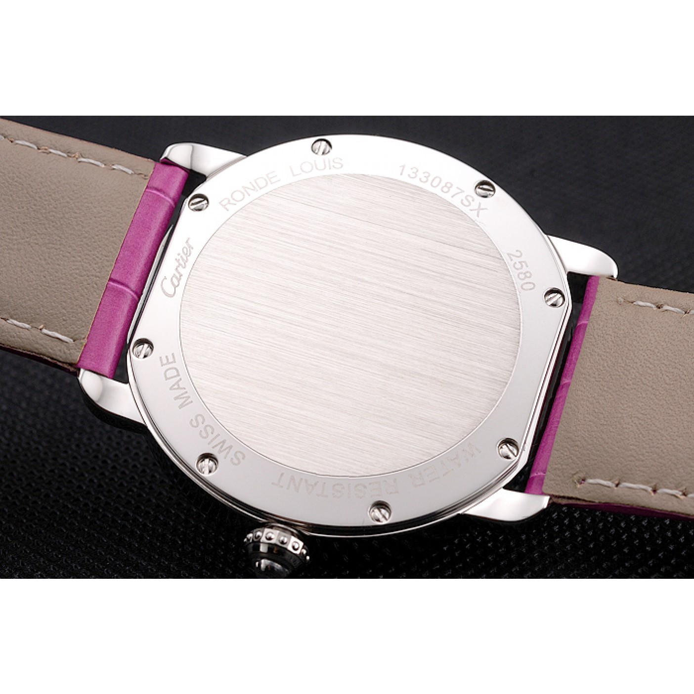 MiroTime Cartier Ronde Louis Cartier White Dial Stainless Steel Case Fuchsia Leather Strap