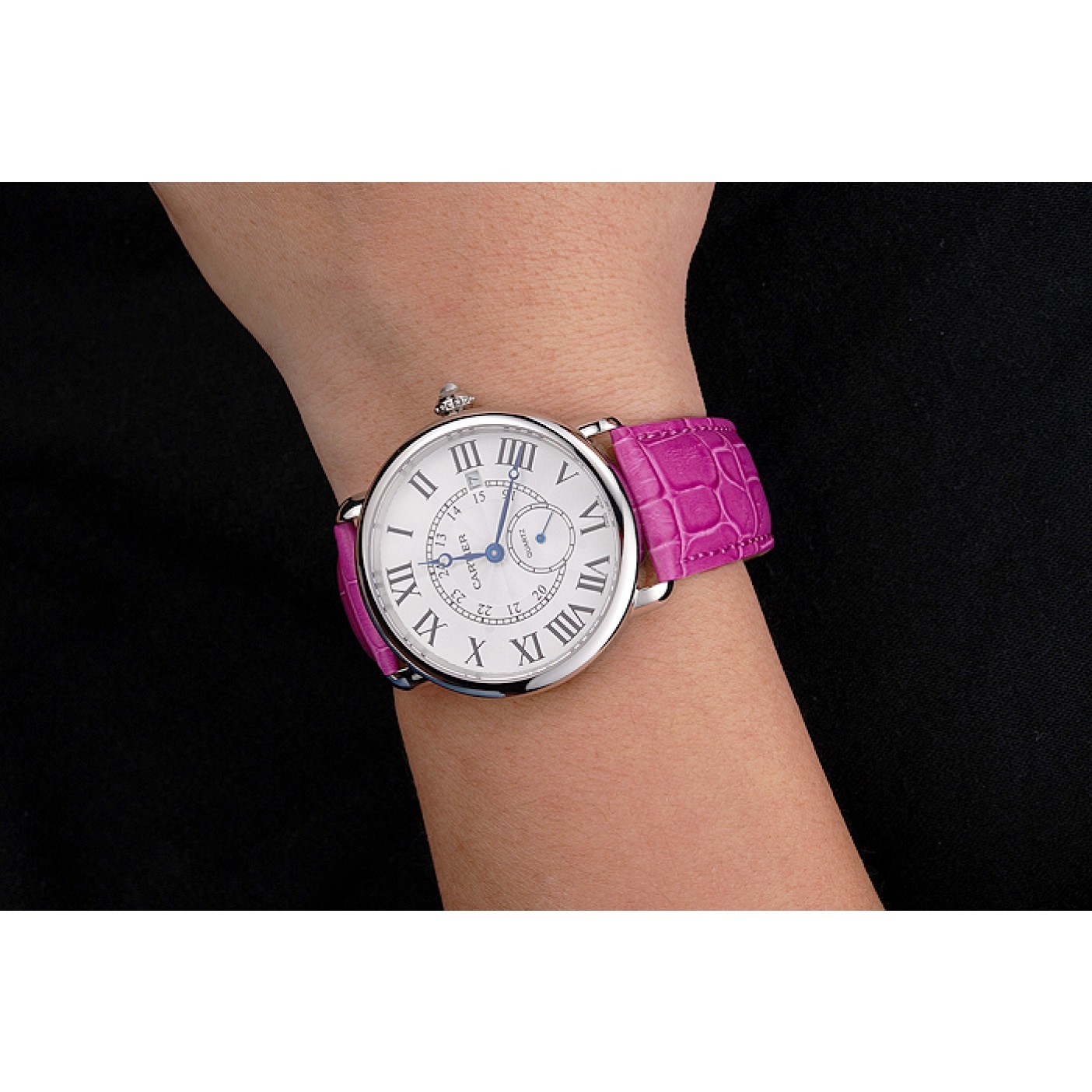 MiroTime Cartier Ronde Louis Cartier White Dial Stainless Steel Case Fuchsia Leather Strap