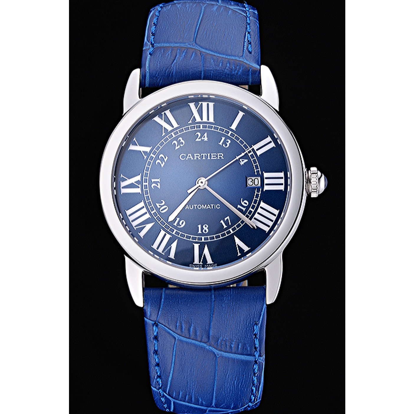 MiroTime Swiss Cartier Ronde Solo Stainless Steel Case Blue Dial Roman Numerals 622193