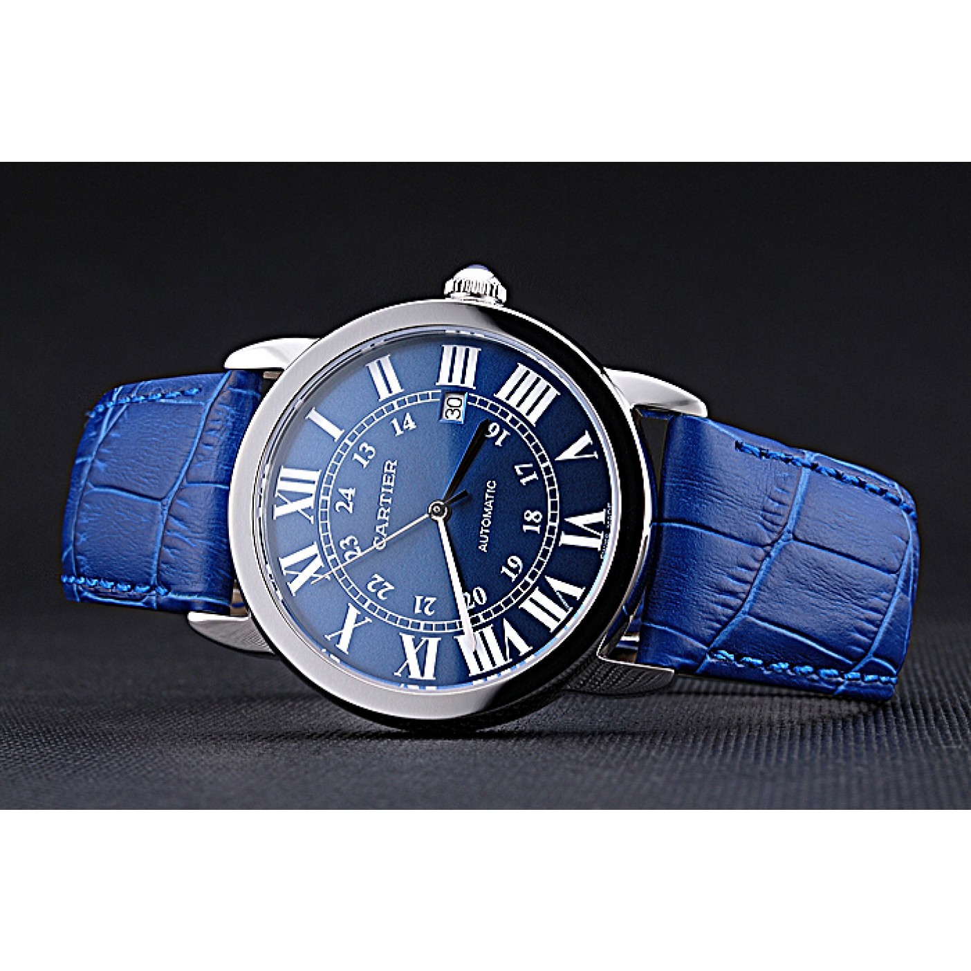 MiroTime Swiss Cartier Ronde Solo Stainless Steel Case Blue Dial Roman Numerals 622193