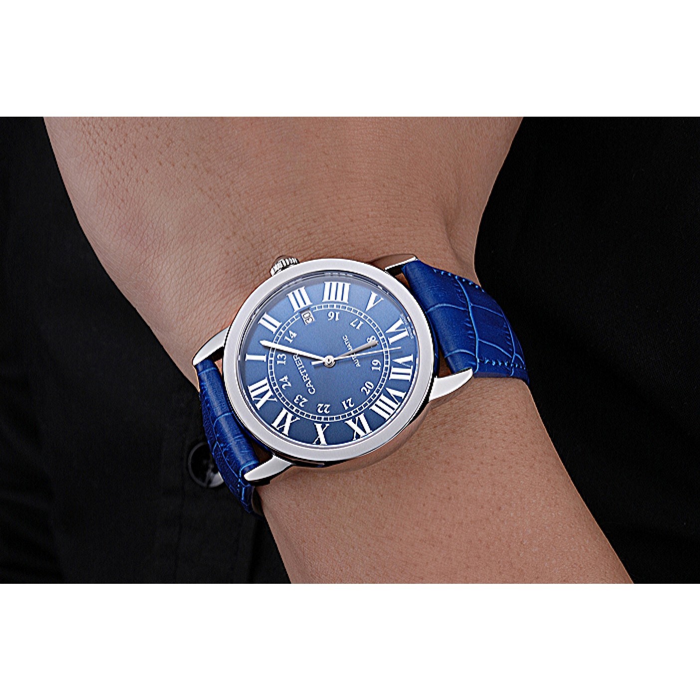 MiroTime Swiss Cartier Ronde Solo Stainless Steel Case Blue Dial Roman Numerals 622193