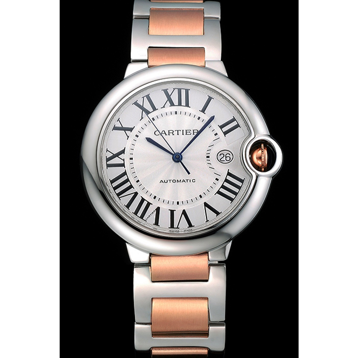 MiroTime Swiss Cartier Ballon Bleu 42mm Silver Dial Stainless Steel Case Two Tone Rose Gold Bracelet 622875